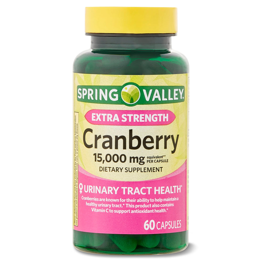 Capsules de complément alimentaire à la canneberge extra-forte de Spring Valley, équivalent 15 000 mg par capsule, 60 capsules, DLC : 05/2027