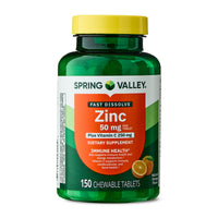 Spring Valley Fast Dissolve Zinc with Vitamin C Chewable Tablets for Immune Health, Orange Flavor, 150 Count