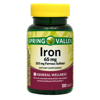 
              Spring Valley Iron Tablets, 65 mg, 100 Count
            