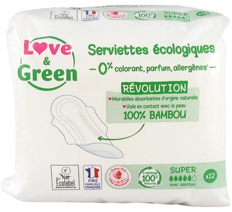Love & Green Serviettes Hypoallergéniques Super 12 Serviettes
