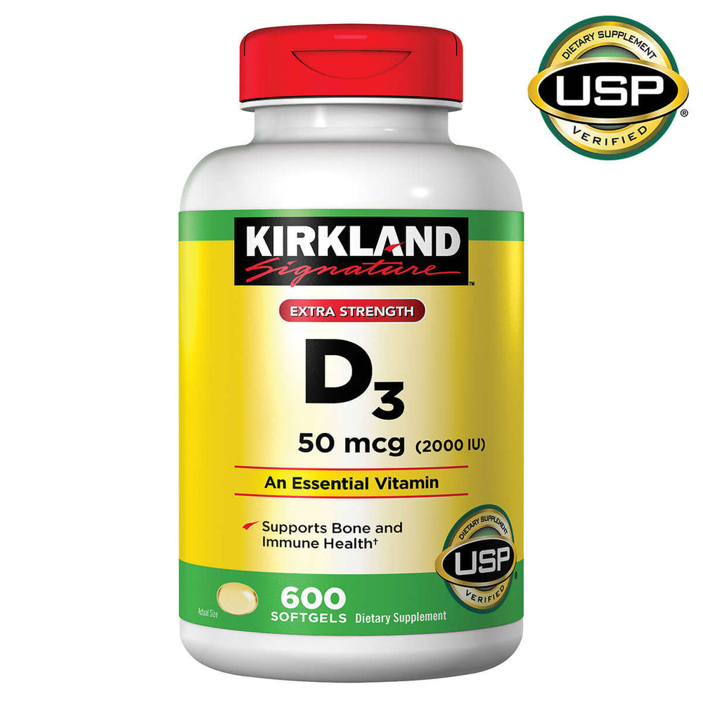 Kirkland Signature Vitamin D3 - 50 mcg (2,000 IU) - 600 Softgels DLC: AUG/25