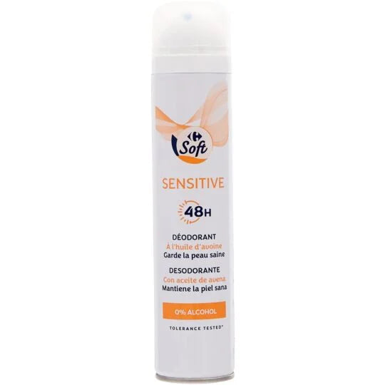 Déodorant 48 h Sensitive CARREFOUR SOFT la bombe de 200mL DLC: 10-JAN26