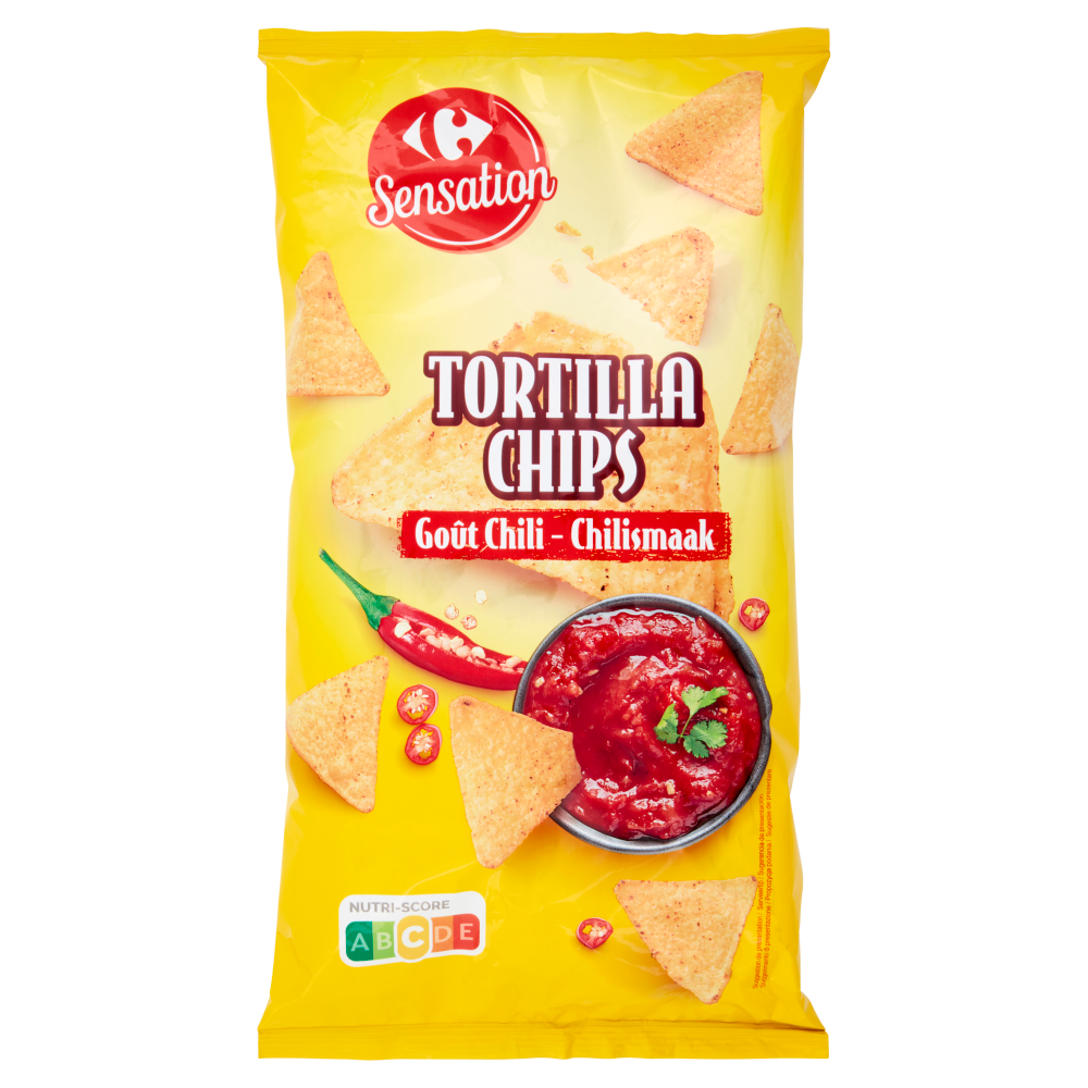 Carrefour Sensation Tortilla Chips Goût Chili 200g DLC: 15 JAN 2024 MCI