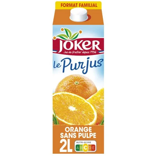 Jus d'orange sans pulpe sans sucres ajoutés JOKER la brique de 2L DLC: 26-MAR24