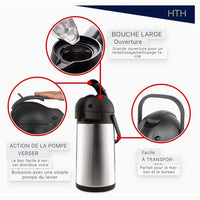 HTH Thermos Flask Push Jugs Double Wall Stainless Steel Vacuum Flask 4L