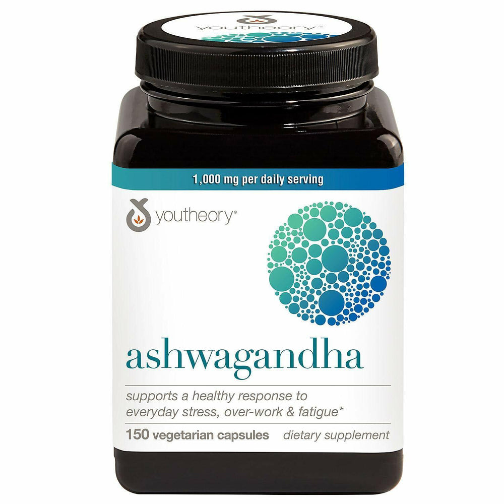 Youtheory ASHWAGANDHA 150 Vegetarian Capsules support a Healthy Stress response DLC: 08/2026