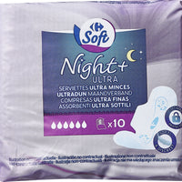 Serviettes hygiéniques nuit CARREFOUR le sachet de 10serviettes