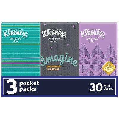 Kleenex On-the-Go 3-Ply Facial Tissue - 3pk/10ct