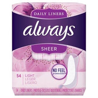 Always Sheer Daily Liners, 54 Count, Unscented, Wrapped, Lights