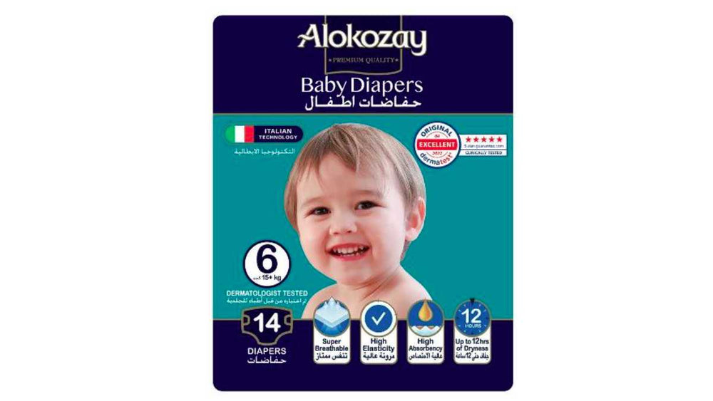 Alokozay Baby Diapers Couches Pour Bébés 6 (15+ Kg) 14 Couches