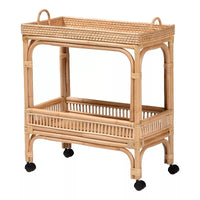 bali & pari Lombok Rattan Wine Cart Natural Brown: Indoor Bar Cart with Wine Holder, No Assembly Required
