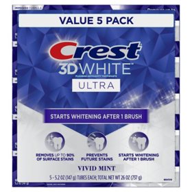 Crest 3D White Ultra Whitening Toothpaste, Vivid Mint 5.2 oz.