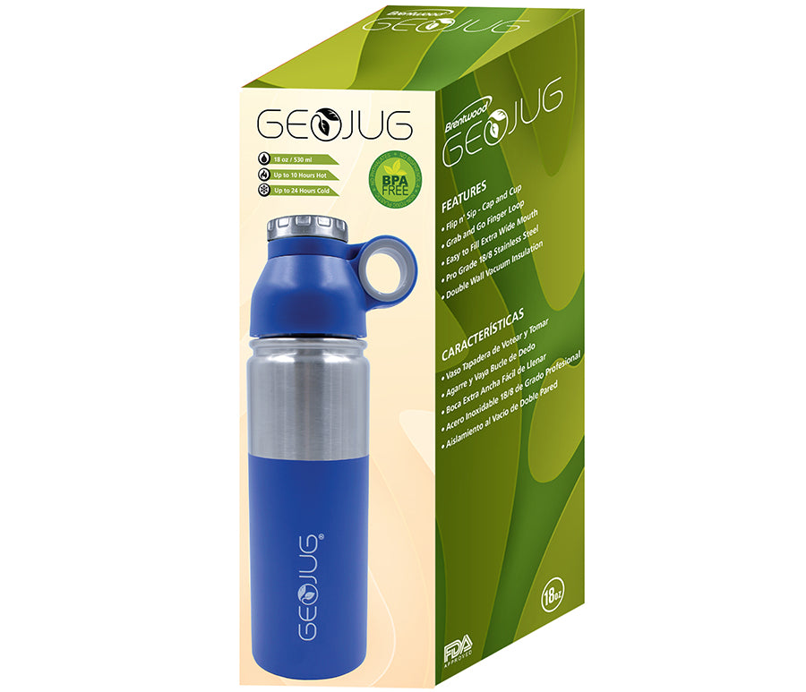 Brentwood Geojug Waterbottle 18 Oz Stainless Steel Blue, Prepriced $19.99