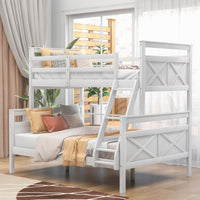 Euroco Twin Over Full Convertible Wood Bunk Bed with Sturdy Ladder Safety Guardrail