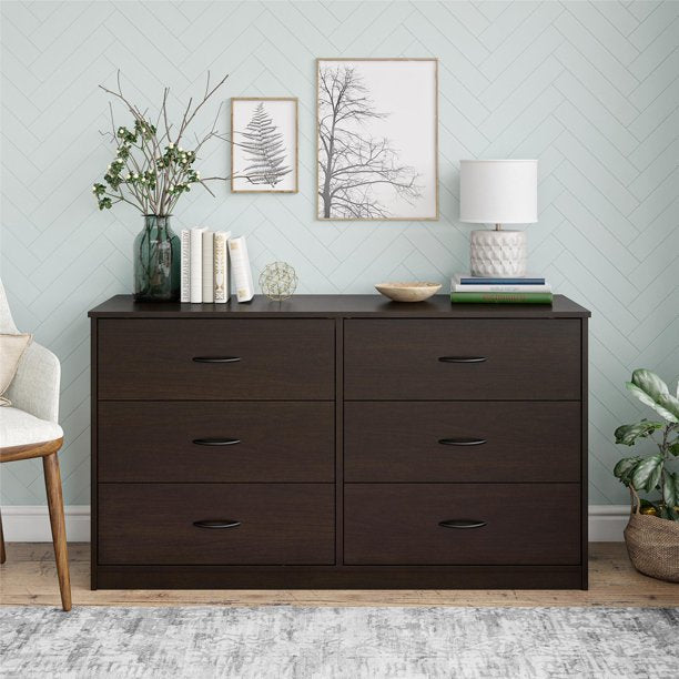 Mainstays Classic 6 Drawer Dresser, Espresso Finish