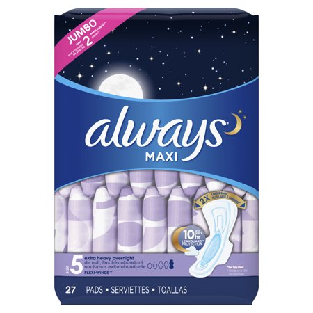 Always Maxi Size 5 Extra Heavy Overnight Pads With Wings 18 Pads