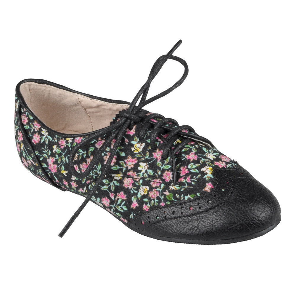 Journee Collection Black G Floral Lace-up Oxfords