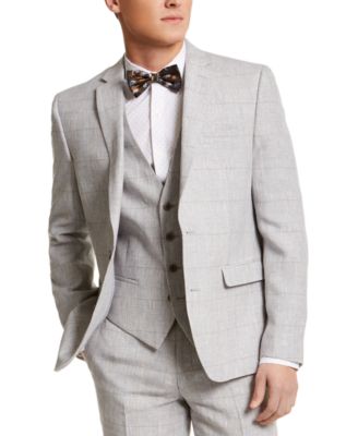 Grey Plaid Linen Jkt 40 SHORT GRAY