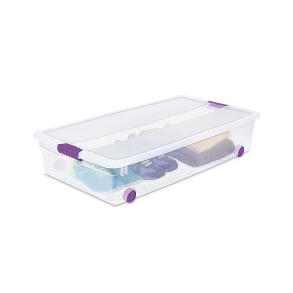 Sterilite 60qt Clear View Underbed Storage Bin with Latch Purple