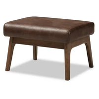 
              Bianca Mid Century Modern Walnut Wood Distressed Faux Leather Ottoman Dark Brown
            