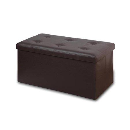 Otto & Ben 30 Inch Button Design Memory Foam Folding Storage Ottoman Bench with Faux Leather