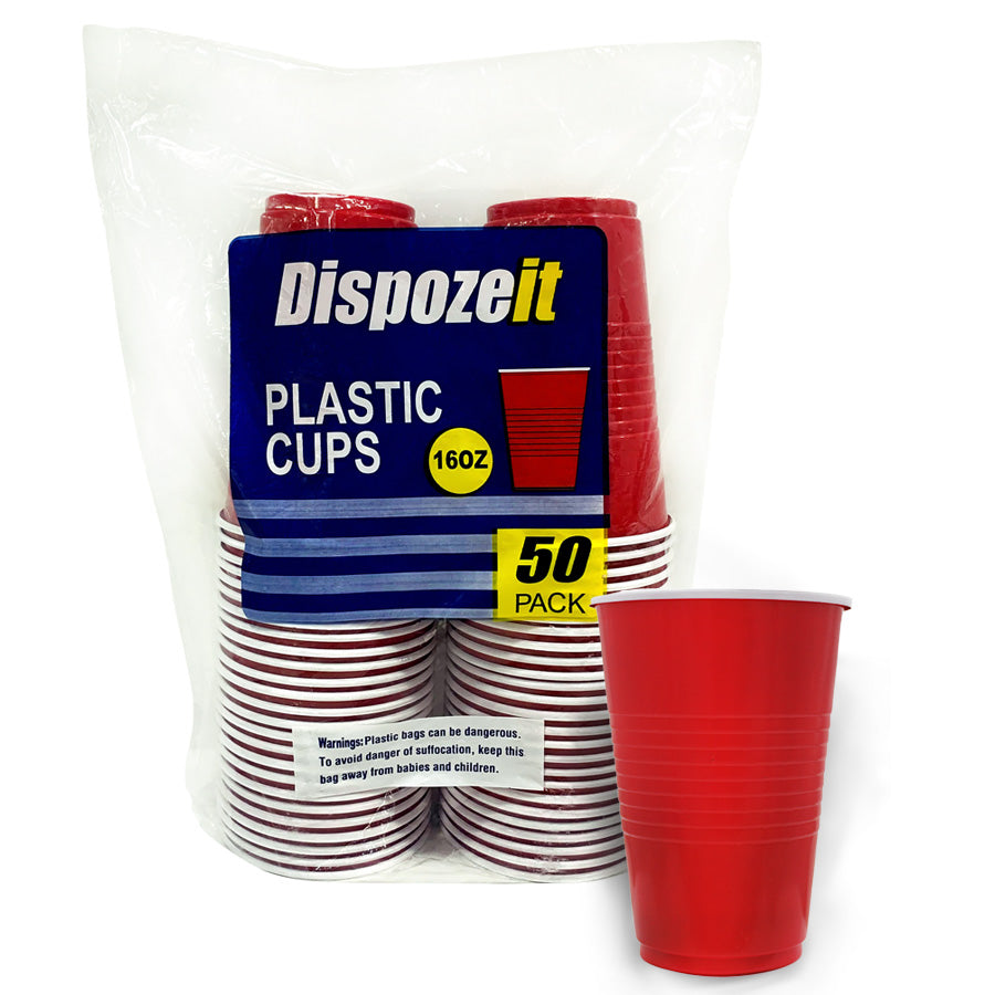 Dispozeit Plastic Cup 16Oz / 8.5 50Ct Red & White 2 Tone