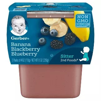 Gerber 2Nd Foods Plastic Banana/Black B/Blu B(Mixed Berries) 2/4 Oz