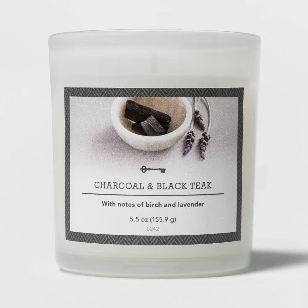 5.5oz Glass Jar Charcoal and Black Teak Candle - Threshold