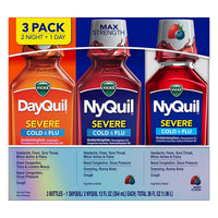 Vicks DayQuil and NyQuil SEVERE Cold & Flu Relief Liquid, Berry Flavor (3 pk., 12 fl.oz./Bottle)
