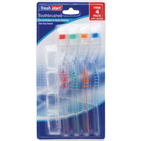 Fresh Start Toothbrush 4 Pk + 4 Caps Assorted Translucent Colors
