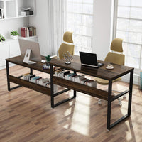 ribesigns Double Computer Desk 94.48 Inches Two Person Desk, Sit and Standing Desk for Two Person,Simple Writing Office Desk in Rustic Finish for Home Office (Rustic)
