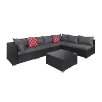 7 Piece Outdoor Patio Rattan Wicker Sectional Modular Seating Set with Cushions