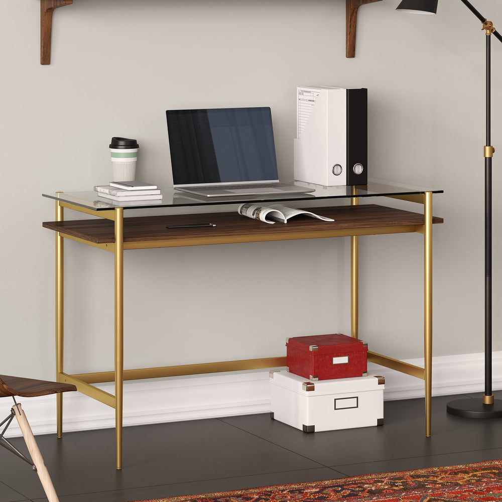Evelyn&Zoe Contemporary 46 in. Brass Writing Desk