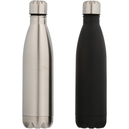 Mainstays 17oz Double Wall Vacuum Water Bottle, Rich Black & Stainless Steel, 2pk