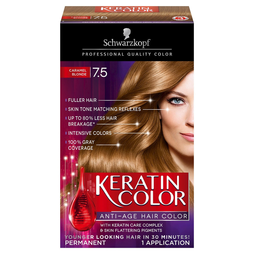 Schwarzkopf Keratin Color Anti-Age  Hair Color 7.5 Caramel Blonde - 2.03 fl oz