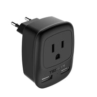 
              European Travel Plug Adapter, TESSAN International Power Plug with 2 USB
            
