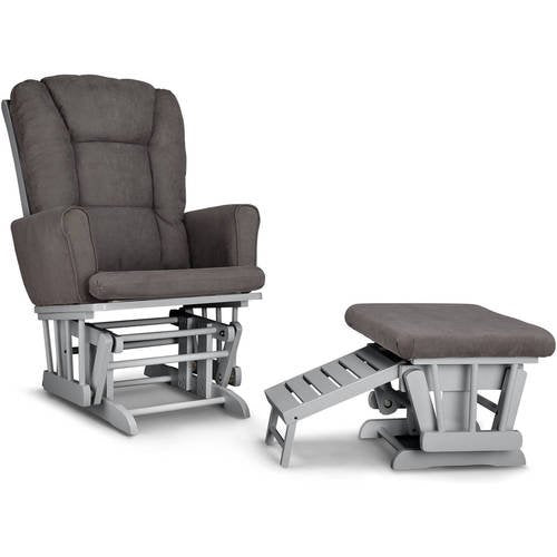 Goplus Gray Wood Baby Nursery Relax Rocker Rocking Chair Glider Ottoman Set Cushioned