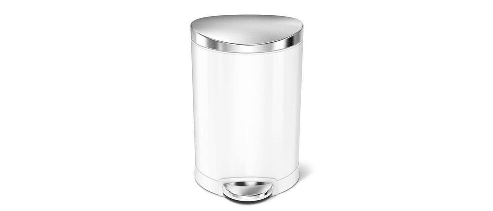 6L Semi-Round Step Open Trash White/Steel - simplehuman