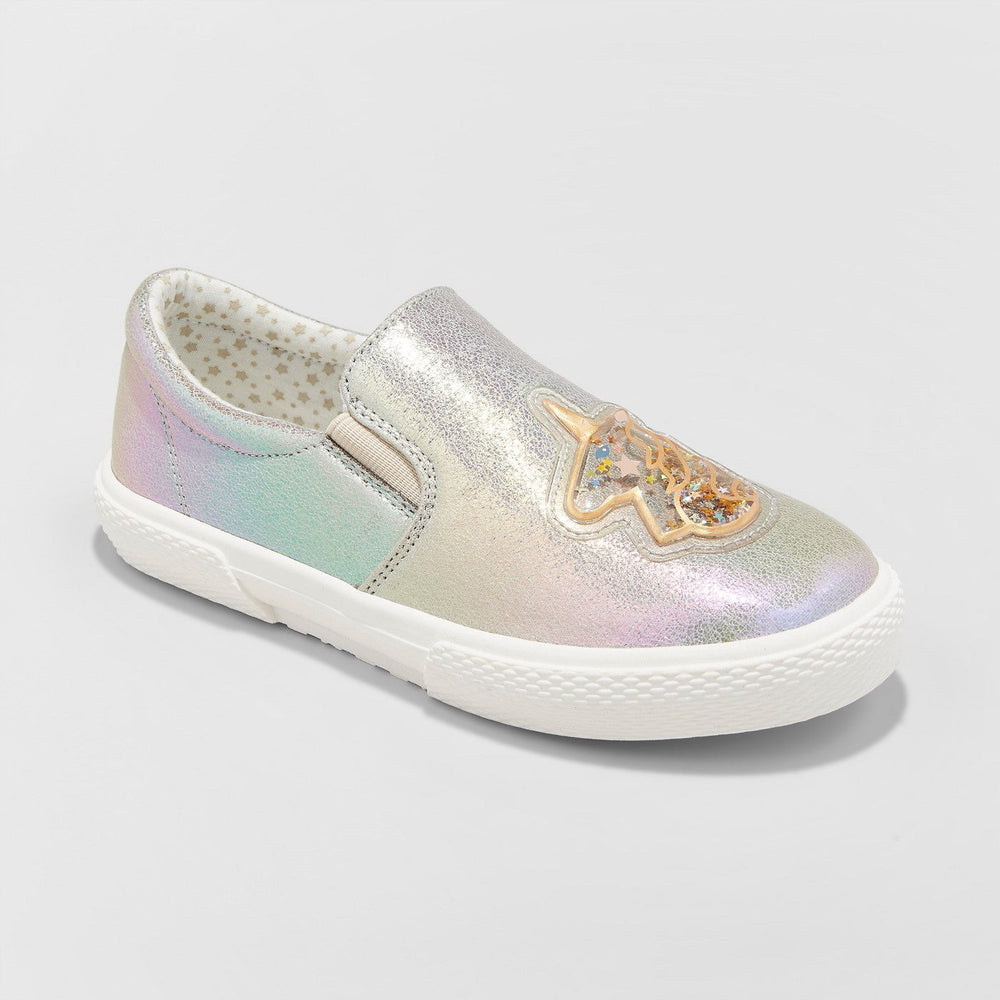 Girls' Angela Slip on Unicorn Metallic Sneakers - Cat & Jack Gold 3