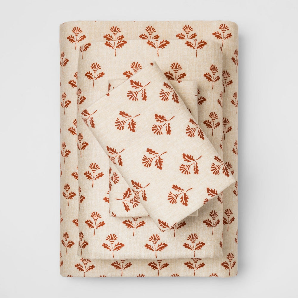 King Fall Flannel Sheet Set Orange Leaf - Threshol