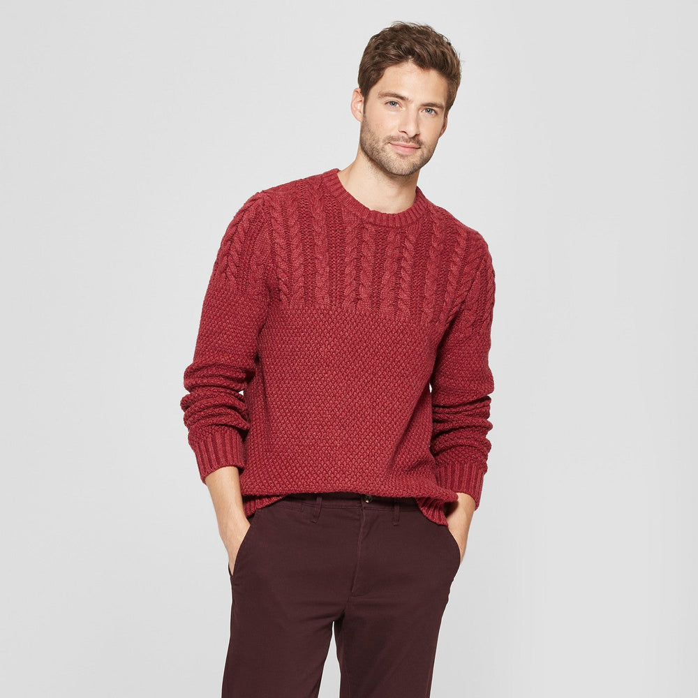 Men's Long Sleeve Cable Crew Pullover Sweater - Go