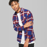 Men's Long Sleeve Button-Down Raw Edge Flannel Shi