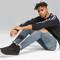 Men's Long Sleeve Velvet Trim Raglan Crew Pullover