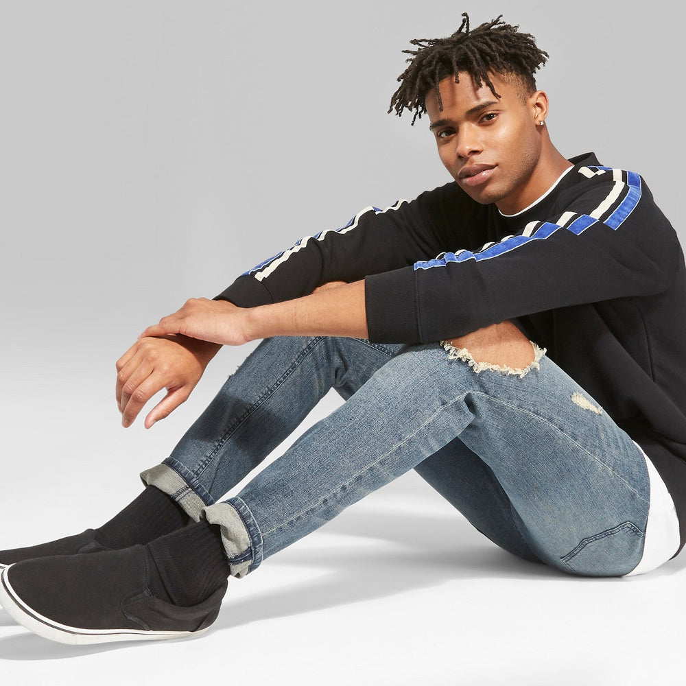 Men's Long Sleeve Velvet Trim Raglan Crew Pullover