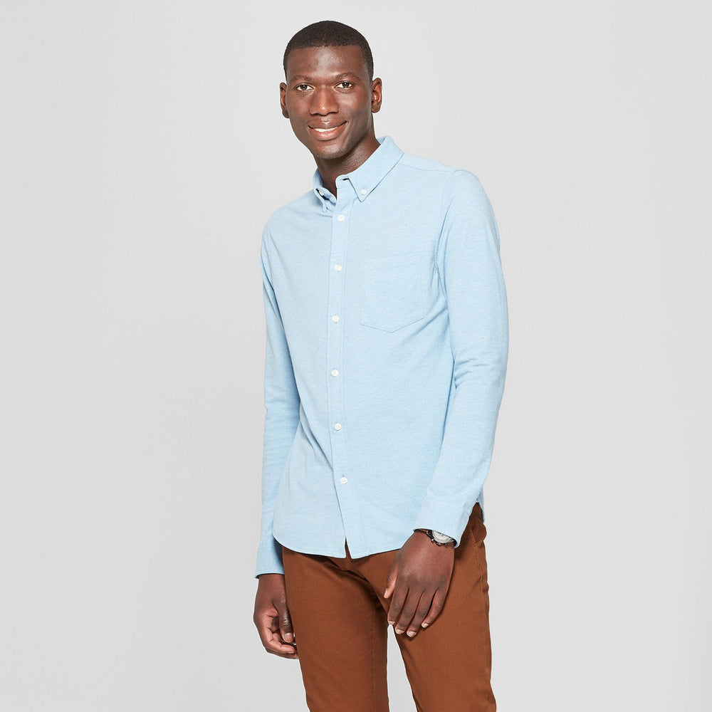 Men's Long Sleeve Knit Button-Down Shirt - Goodfel