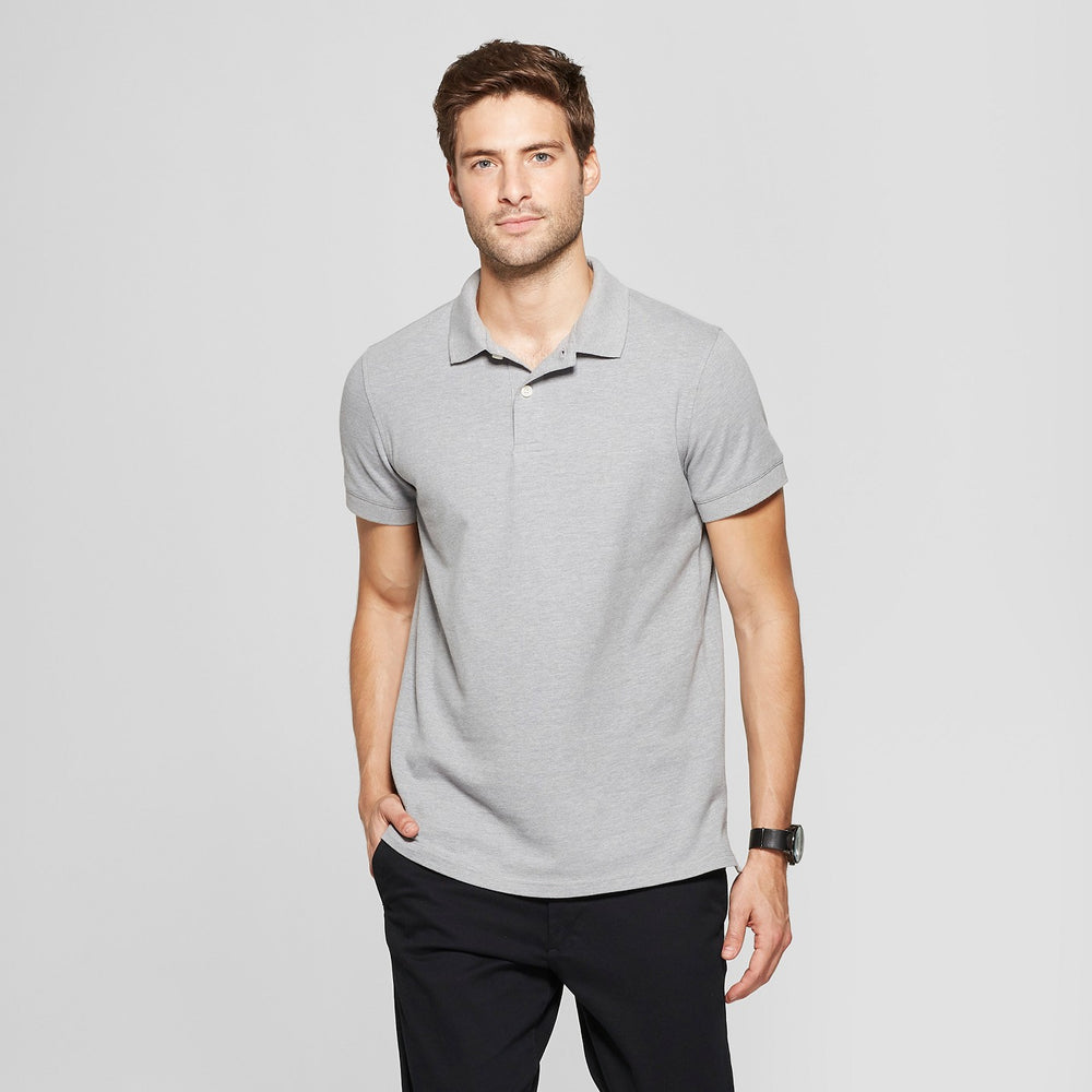 Men's Standard Fit Short Sleeve Loring Polo T-Shirt - Goodfellow & Co Gray L