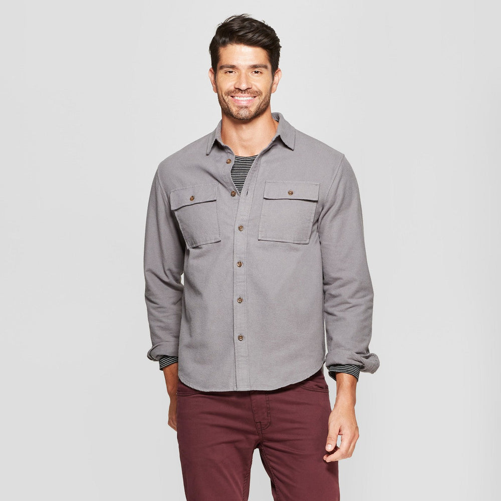 Men's Long Sleeve Pocket Flannel Button-Down Shirt