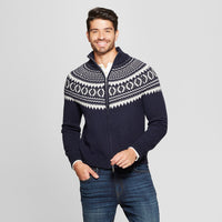 Men's Long Sleeve Jacquard Fairisle Full-Zip Cardi