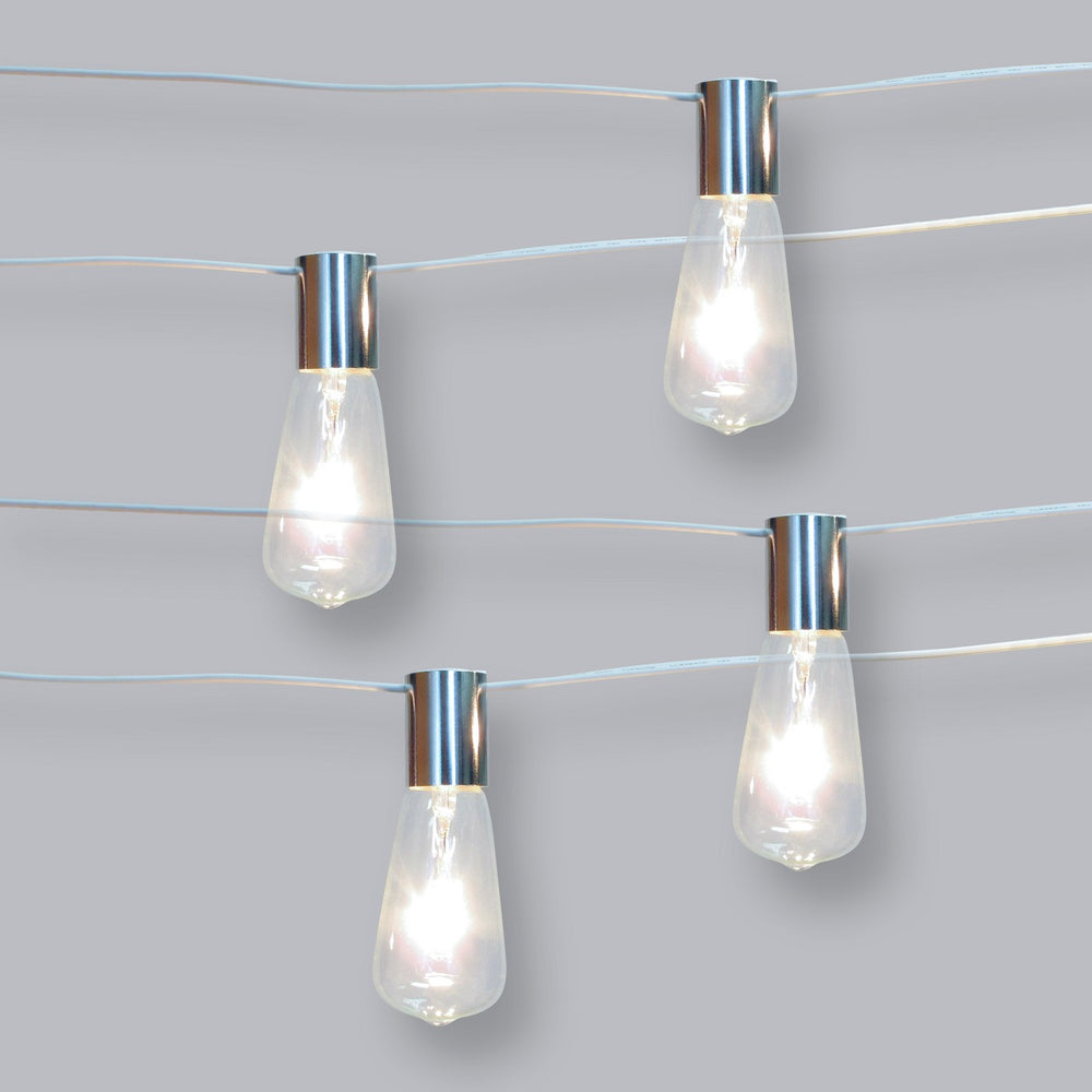10ct Vintage Bulb Outdoor String Lights Stainless Collar White Wire - Threshold™