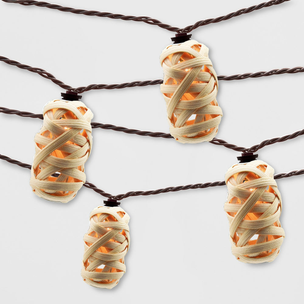 10ct Elongated Rattan Woven Outdoor String Lights - Opalhouse™